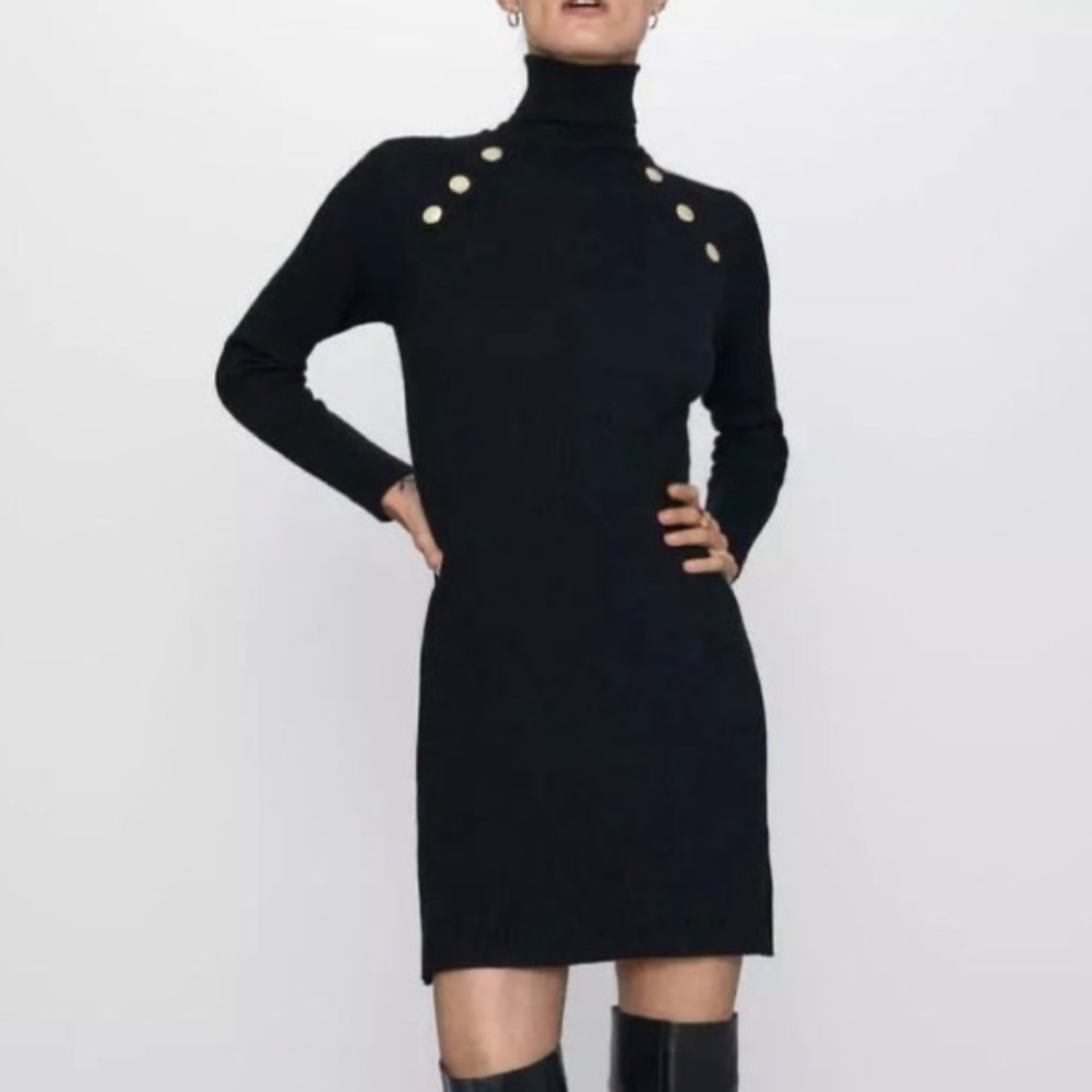 Zara Black Mini Dress with Gold Accents